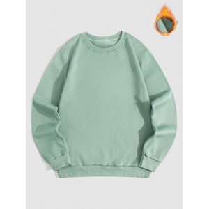 Solid Color Fleece-lined Basic Sweatshir...